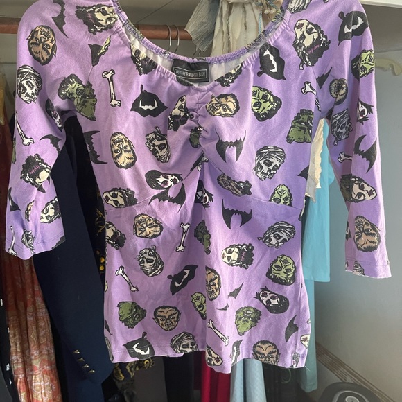 Pinup Couture Tops - Pinup Couture Lavender Halloween Print Blouse
